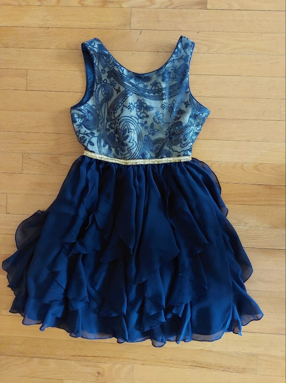 Sweet Heart Rose Navy Blue and Gold Girls' Formal Dress